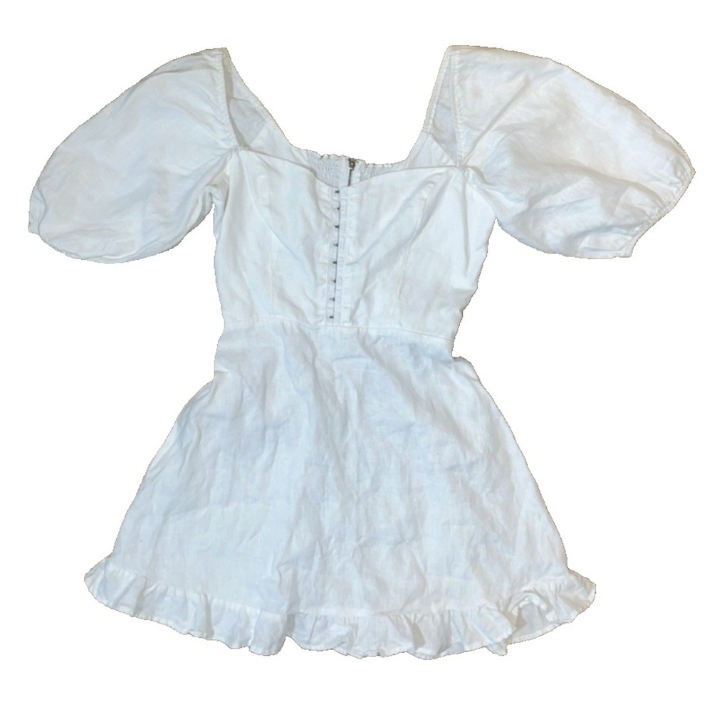 Reformation Puff Sleeve Linen Mini Dress White Womens Size 0 - Picture 2 of 10